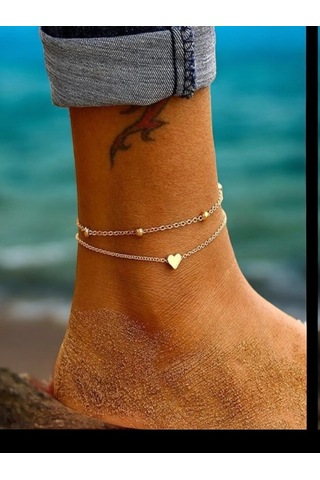 Feron Accessories Çelik Gümüş Renk Kalp Tasarımlı 2li Halhal Gold