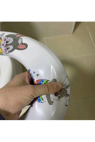 Kulplu Desenli Çocuk Klozet Adaptörü Kaymaz Yan Tutamaklı Çocuk Tuvalet Kapağı