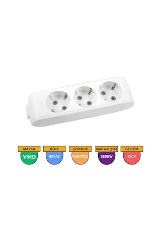 Viko Multi-let 3'lü Grup Priz Topraklı Çocuk Korumalı Klemensli Beyaz - 90113300
