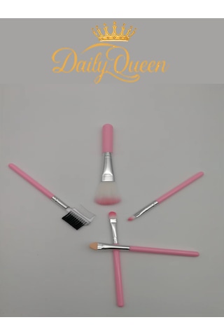 Daily Queen Pembe 5 Li Mini Makyaj Fırça Seti Seyahat Boy, Yumuşak Sentetik Kıllar, Çok Amaçlı Kullanım
