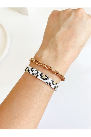 Nevoaccessory Siyah Leopar Desenli Miyuki Bileklik Set Çok Renkli