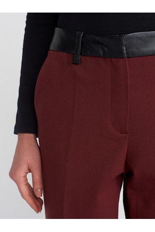 Dilvin 71603 Suni Deri Detaylı Pantolon Bordo