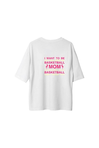 Paybuy Basketbol Annesi Ruh Hali Baskılı Kadın Oversize Tişört Beyaz