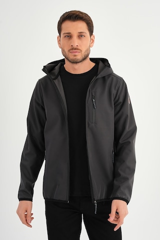 Alexander Gardi Alexandergardı Fermuarlı İçi Polarlı Su İtici Softshell Kumaş Kapüşonlu Mont E24-mnt-01 Gri
