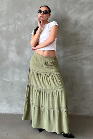 Seeh Yeşil Basic Uzun Pileli Etek Sh159