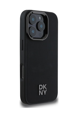 Apple Uyumlu iPhone 16 Pro Max Kılıf Dkny Lisanslı Magsafe Özellikli Metal Logolu Pu Deri Plain Siyah