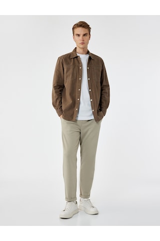 Koton Straight Fit Pike Kumaş Cep Detaylı Rahat Kesim Beli Bağcıklı Pantolon Taş 6wam40006hk Taş