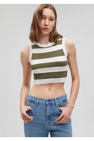 Mavi - Çizgili Crop Triko Top 1710098-87120 Yeşil