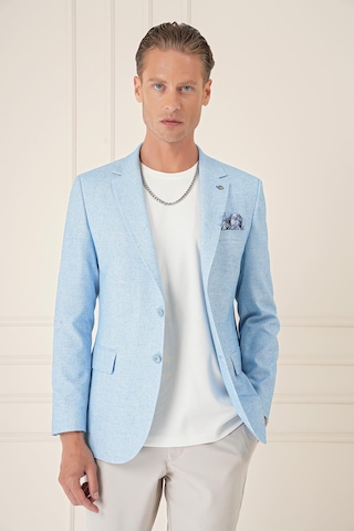 Efor Comfort Fit Çift Yırtmaç Kırçıllı Keten Casual Mavi Ceket C 677 Mavi
