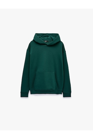 Koton Uzun Kollu Şardonlu Cepli Oversize Kapüşonlu Sweatshirt Yeşil 7wam70060mk