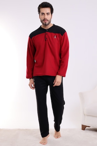 Wordex Falkon 7204 Polar Kışlık Erkek Ev Pijama Takımı Uyku Takımı Bordo