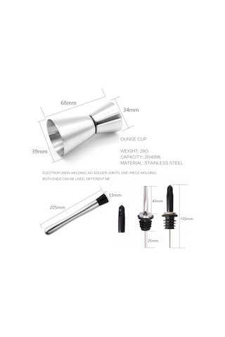 Gajeena 7 Parça Paslanmaz Çelik Kokteyl Karıştırıcı Seti - 750ml Şekör Bardak, Buz Kırıcı, Ölçü Kadeh, Bardak Ağızlığı Ve Filtre Rakamı