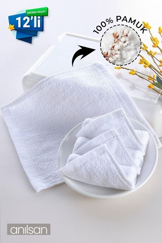 12'li Mini Havlu - 26x26 Cm, %100 Pamuk, Bebek Ve Çocuklar İçin, Yüz Havlusu Olarak Kullanıma Uygun Beyaz