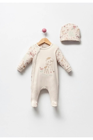 By Bubbles Sevimli Ceylan Baskı Kız Bebek Tulum Ekru