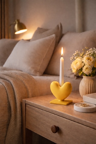 Dekoratif Kalpli Şamdan Romantik Mumluk Sarı