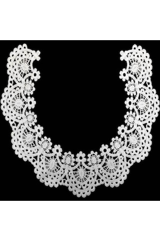 Bej Süt İpek Dantel İşlemeli Yaka İçi Boş Sahte Yaka Dıy Giyim Aksesuarları, Boyut: Yaklaşık 32 X 26 Cm