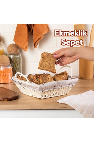 Porsima Mio-021 Hasır Görünümlü Kulplu Kare Ekmek Sepeti Beyaz