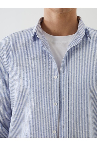 Lcw Vision Mavi Slim Fit Uzun Kollu Çizgili Erkek Gömlek