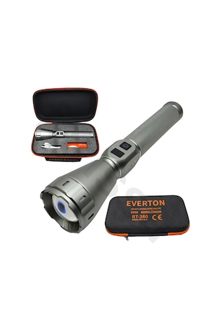 Everton Rt-260 60w 6000 Lümen Ultra Güçlü Şarjlı El Feneri - 2 Km Menzilli, Zoomlu, Çantalı Tam Set Gri