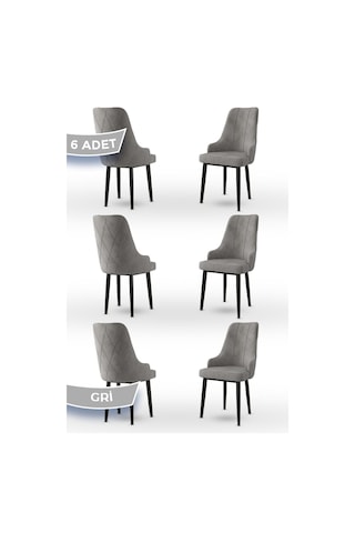 Canisa Concept Trex Serisi 1.sınıf Babyface Kumaş Siyah Metal Ayak 6 Adet Gri Sandalye Sandalye Gri Ayakları Siyah
