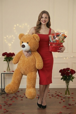 Sevgililer Günü Özel: 90 Cm Peluş Ayı Kırmızı Love Yazılı Tatlı Çikolata Sepeti Sevgiliye Hediye