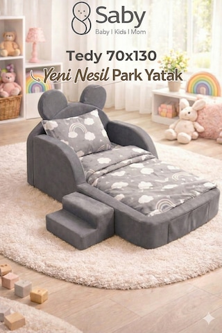 Luxury Tedyy Baza Ve Başlıklı Montessori Full Sünger Yatak Seti 90 x 190