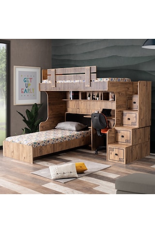 Setaymobilya Ranza, Natural Ranza Karyola Çalışma Masası + 2 Comfort Yatak