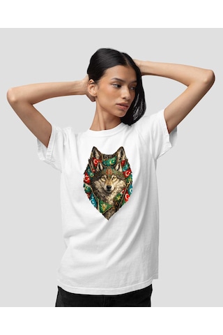 Bigohobi Kurt Desenli Dijital Baskılı Unisex Tshirt, Günlük Kullanıma Uygun Regular Tshirt Beyaz
