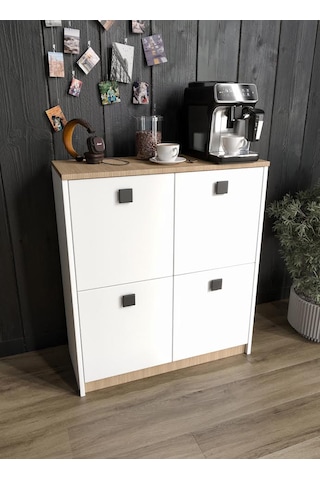 Asya Kahve Köşesi Ve Çok Amaçlı Dolap Tamamı Mdf Beyaz Garden Meş