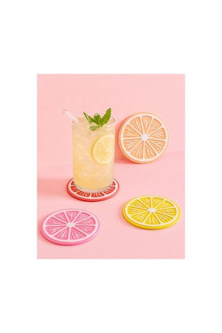 3dmarketi Limon Desenli Renkli Bardak Altlığı Çap 10 Cm 4'lü Çok Renkli