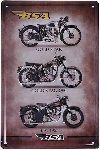Vintage Bsa Motorcycle Metal Plaka Levha 20x30cm