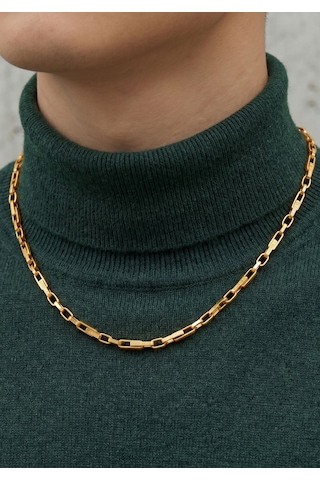 14 Ayar Altın Geometrik Tasarım Unisex Zincir Kolye 50 Cm. Sarı Altın