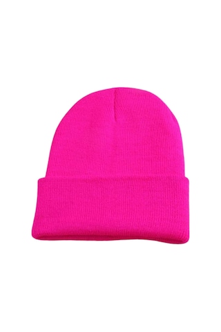 Unisex Kışlık Neon Pembe Katlamalı Bere Neon Pembe