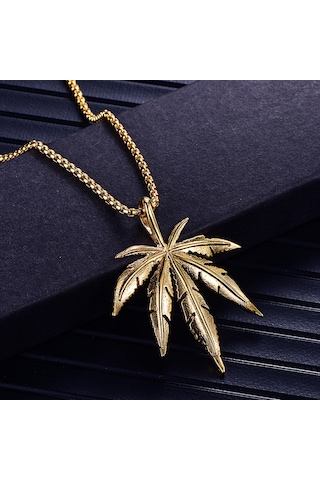 Chavin Yaprak Dizayn Gold Çelik Bayan Erkek Kolye Eb91Sr