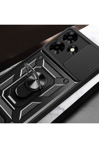 İnfinix Hot 30 İle Uyumlu Kılıf Magnetik Standlı Kamera Korumalı Sürgülü Kapak