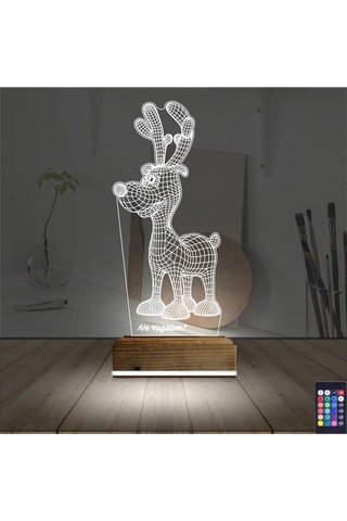 Luvivia Geyik Yılbaşı Kişiye Özel 3d Lamba - Masa Gece Lambası Şeffaf