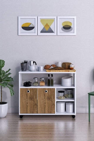 Dolap Taşınabilir 2 Katlı Kapaklı Mutfak Balkon Dolabı Ceviz