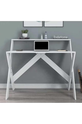 Reyo Home Enda X Ayaklı Raflı Ders Çalışma Masası 50x90 Cm Beyaz