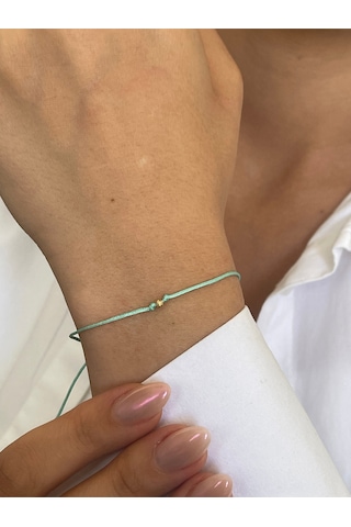 14 Ayar Altın Dorikalı Turkuaz İpli Zarif Altın Bileklik Altın