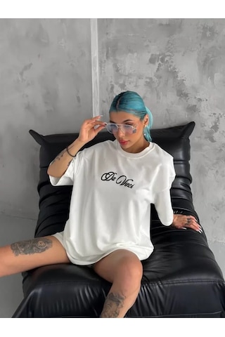 Modi Unisex Baskılı Oversize T-shirt - Beyaz - Mymg98309