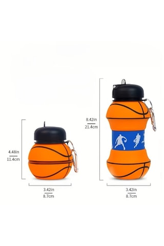 Basketbol Topu Tasarımlı Katlanabilir Akordiyon Su Şişesi Spor Ve Seyahat İçin Turuncu