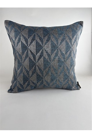 Mavi Geometrik Desenli Keten Kırlent Kılıfı 43x43 Cm Premium Collection Mavi - Gri