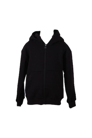 Trender Fermuarlı Kapüşonlu Siyah Kız Çocuk Sweatshirt 3 İp Şardonlu Basic SiYAH