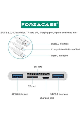 Forzacase 5in1 Usb 3.0 Lightning Type-c To Sd-tf Kart Okuyuculu Usb Kamera Adaptörü -fc1115 -