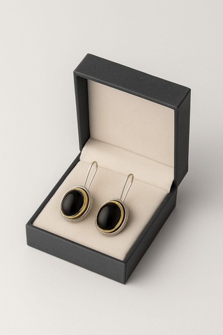 Sarma Serisi Siyah Oniks Taşlı El İşi Kadın Otantik Gümüş Küpe Gümüş