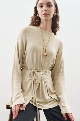 Beli Bağlama Tasarımlı Bluz Taş Taş