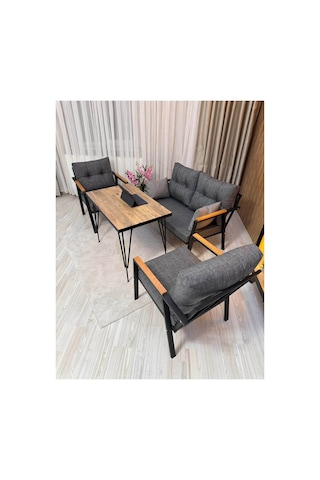 Houseart Balkon ,bahçe , Teras , Cafe ,salon , Metal Kanepe , Metal Kanepe Koltuk ,oturma Takımı 2-1-1 Masalı Takım Gri