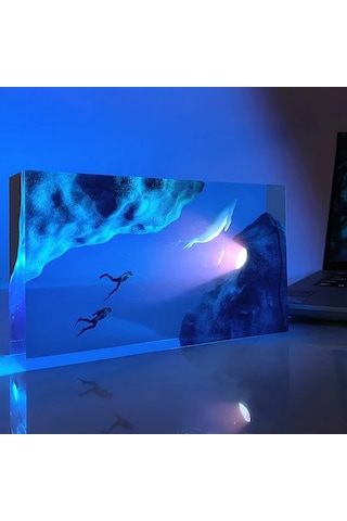 Honeybeeshop Ugenhas Deniz Gece Lambası Balina Ve Dalıcı Sualtı Temalı Mavi Usb Aydınlatma Oturma Odası Yatak Odası Dekoru Dayanıklı Reçine Lamba 16renk Şarj Edilebilir