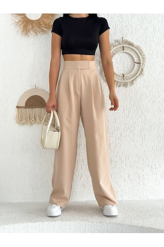 Lavajeans Cırt Cırtlı Bol Paça Plazzo Pantolon Bej Gri