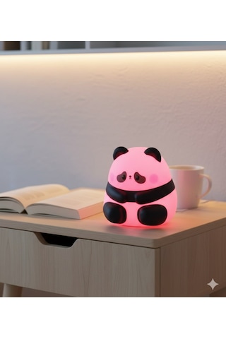Dekoratif Aydınlatma Sevimli Panda Silikon Renk Değiştiren Led Usbli Çocuk Odası Gece Masa Lambası Çok Renkli